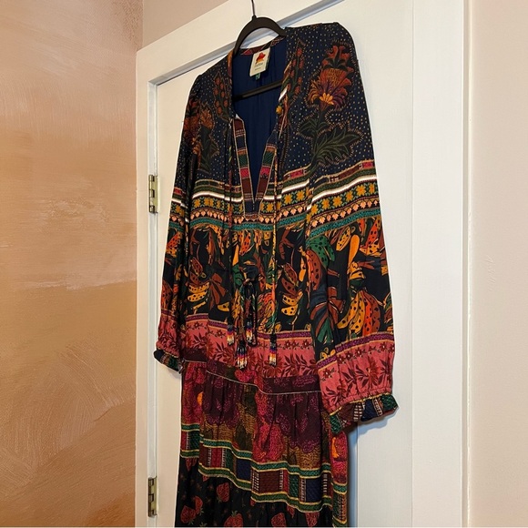 #63 FARM RIO MIXED PATCHWORK MIDI DRESS $265 Bohemian Multicolor Maxi Dress - Picture 4 of 12